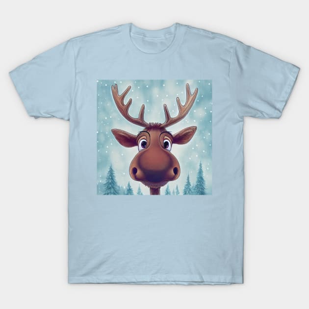 Cute Christmoose - Christmas Moose in the snow T-Shirt by Geminiartstudio